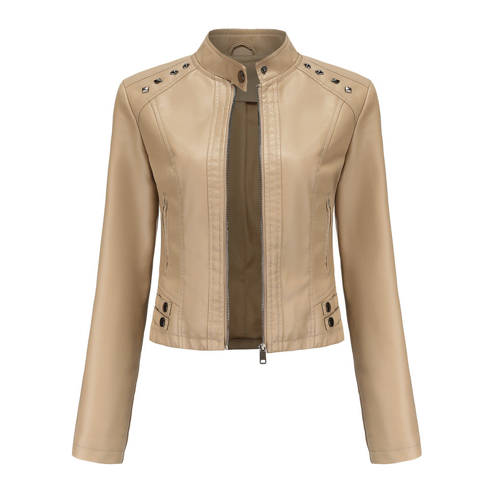 Cropped Studded Faux Leather Jacket for women, view 6