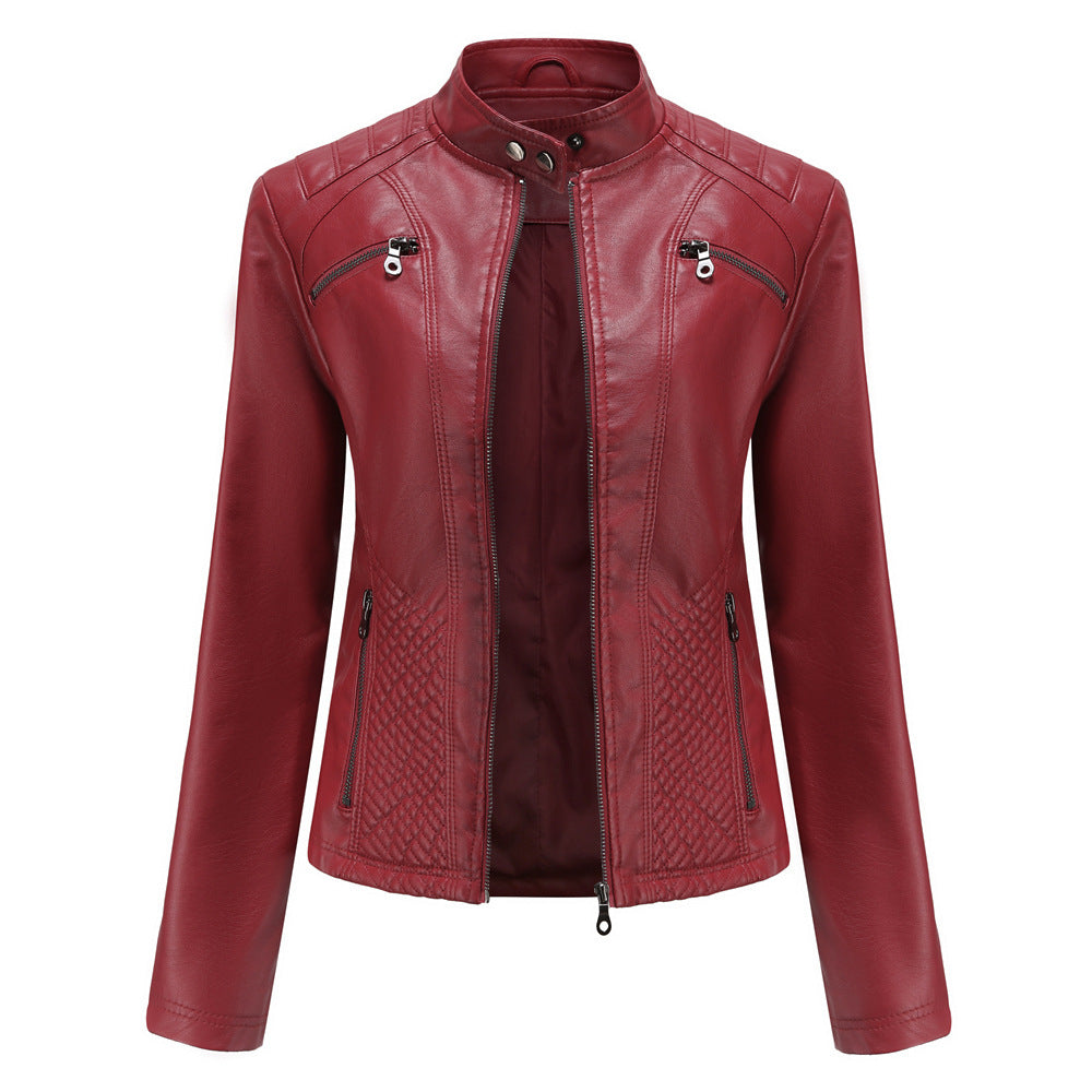 Slim Fit Faux Leather Moto Jacket for women, view 13