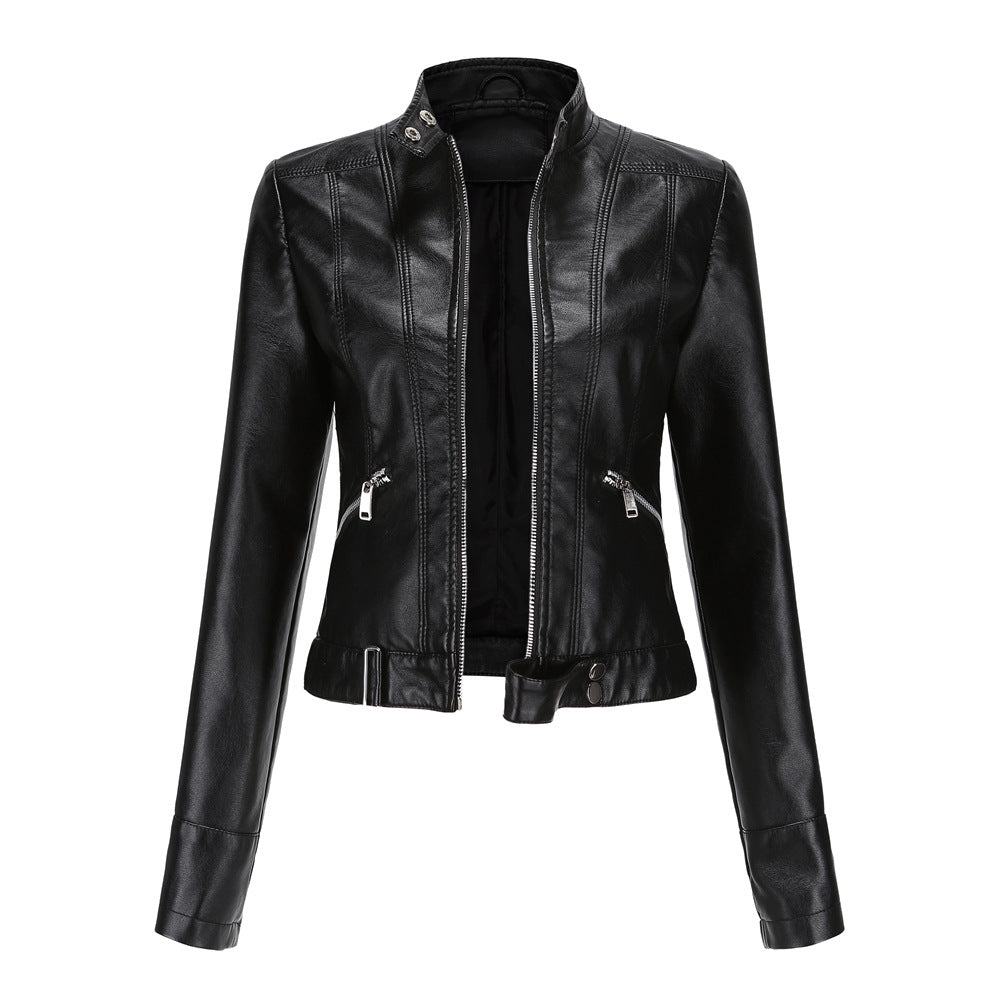 Cropped Faux Leather Moto Jacket for women, view 7
