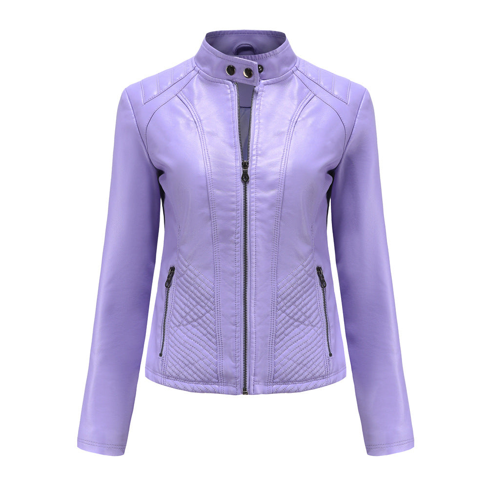 Slim Fit Vegan Leather Racer Jacket for women, view 9