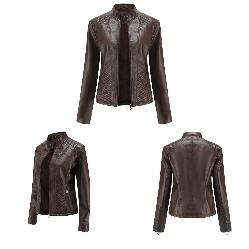 Slim Fit Vegan Leather Racer Jacket for women, view 16