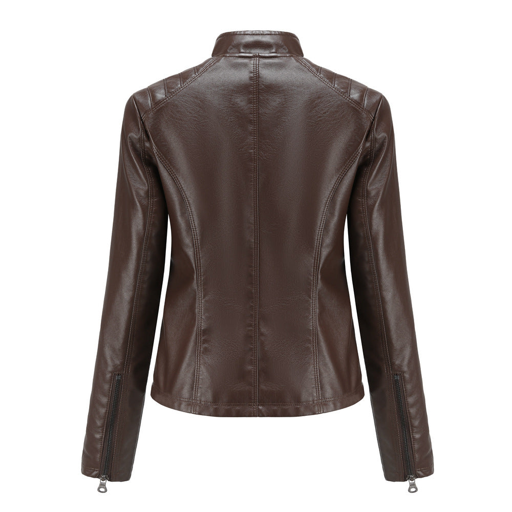 Slim Fit Faux Leather Moto Jacket for women, view 16