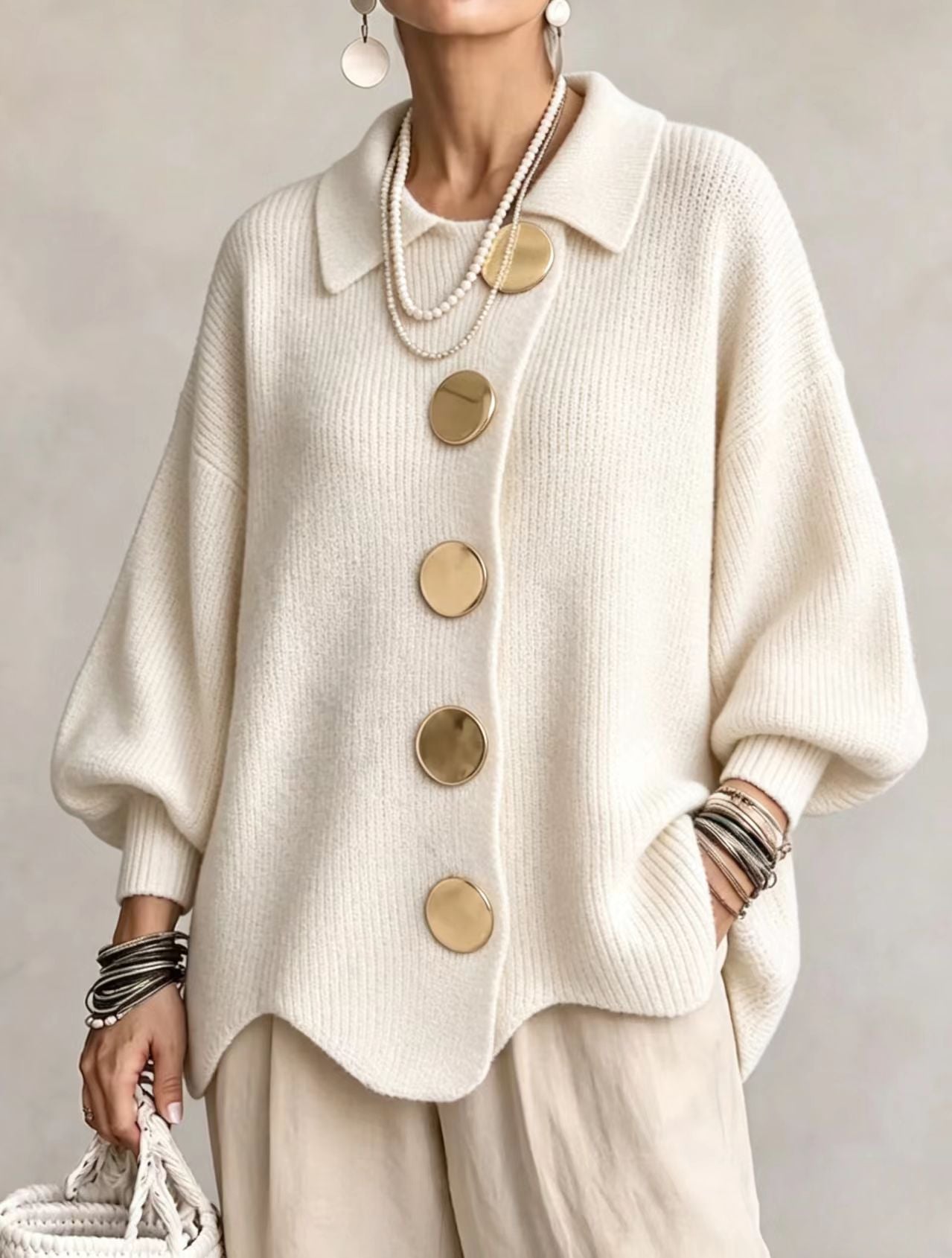 Beatrice oversized cardigan with gold-tone buttons