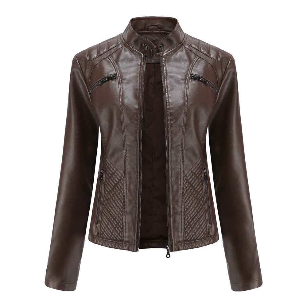 Slim Fit Faux Leather Moto Jacket for women, view 4
