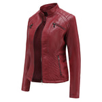 Slim Fit Faux Leather Moto Jacket for women, view 8