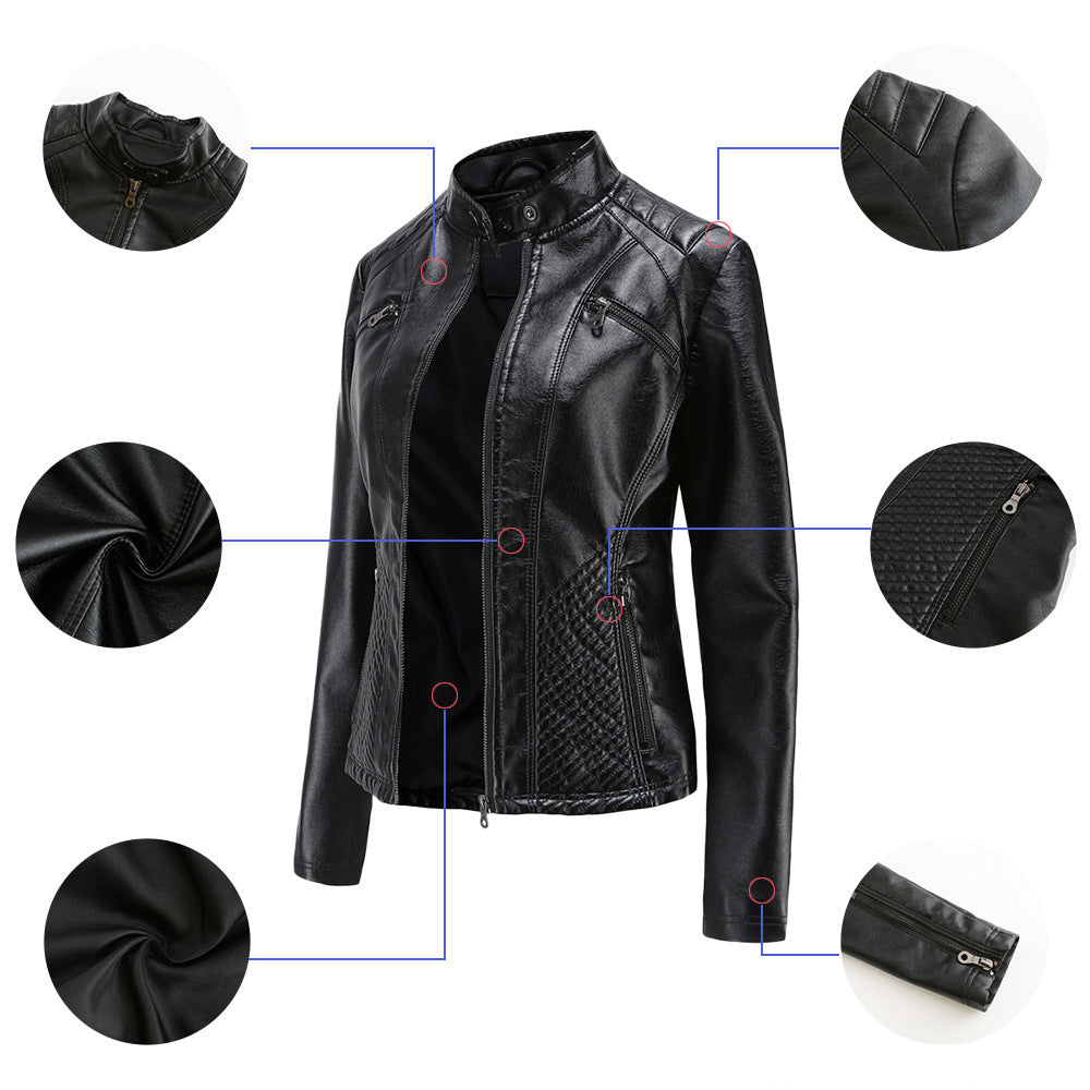 Slim Fit Faux Leather Moto Jacket for women, view 14