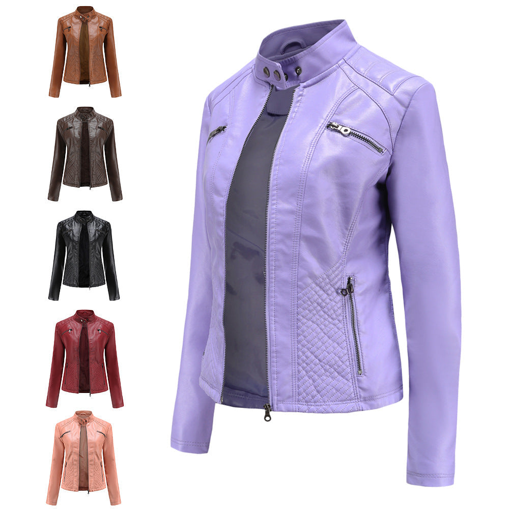 Slim Fit Vegan Leather Racer Jacket for women, view 12