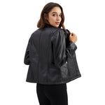Slim Fit Vegan Leather Racer Jacket for women, view 5