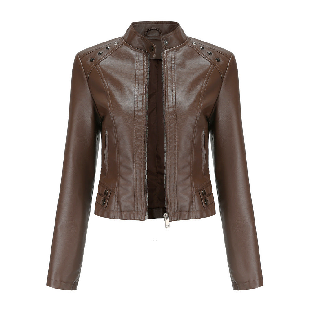 Cropped Studded Faux Leather Jacket for women, view 8