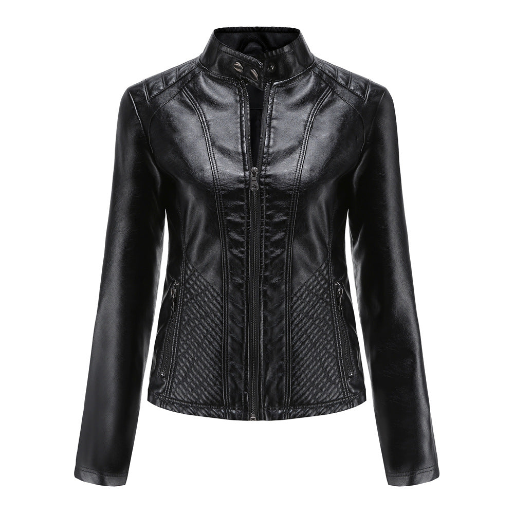 Slim Fit Vegan Leather Racer Jacket for women