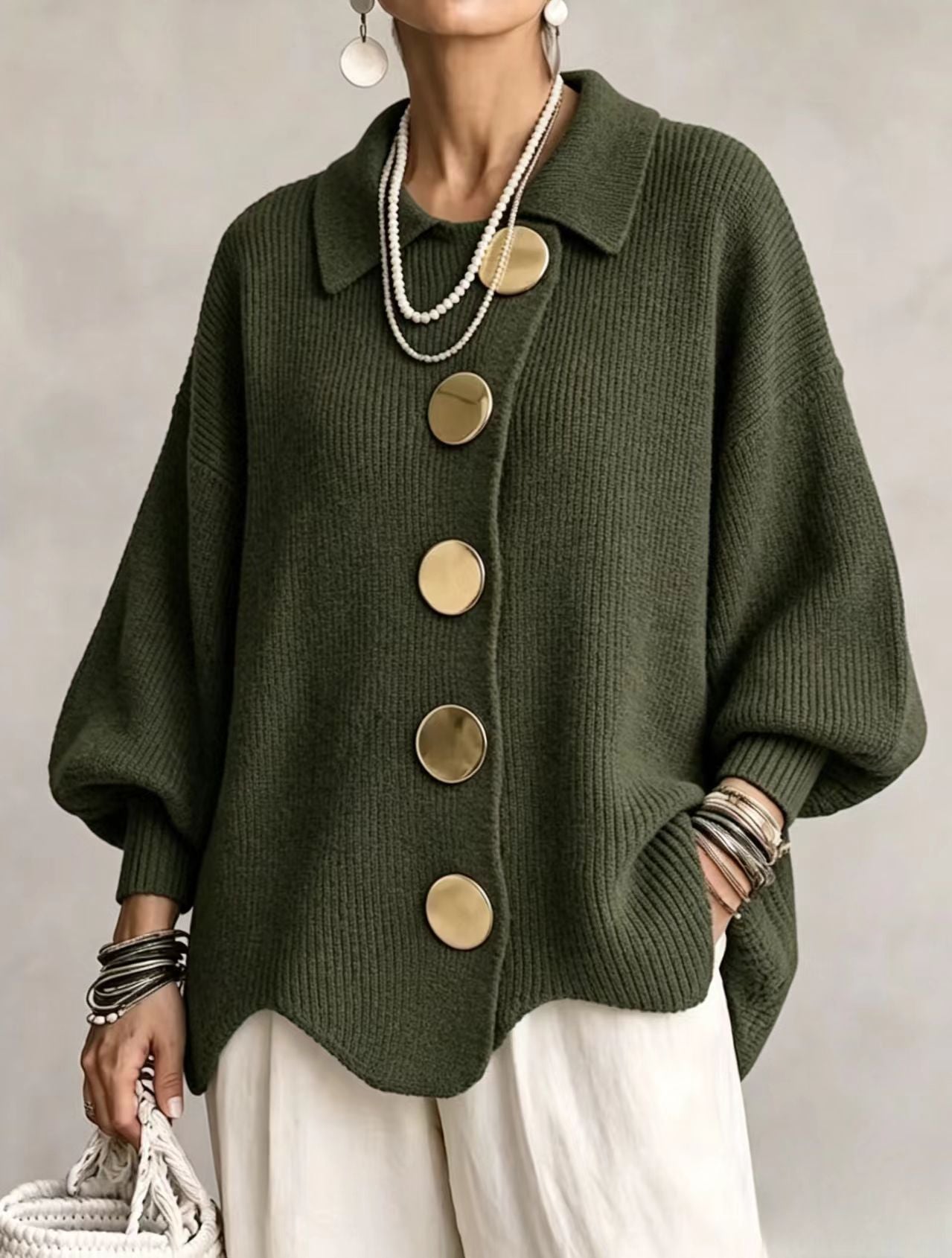 Beatrice oversized cardigan with gold-tone buttons