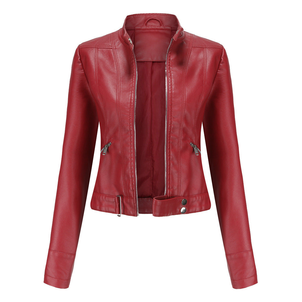 Cropped Faux Leather Moto Jacket for women, view 10