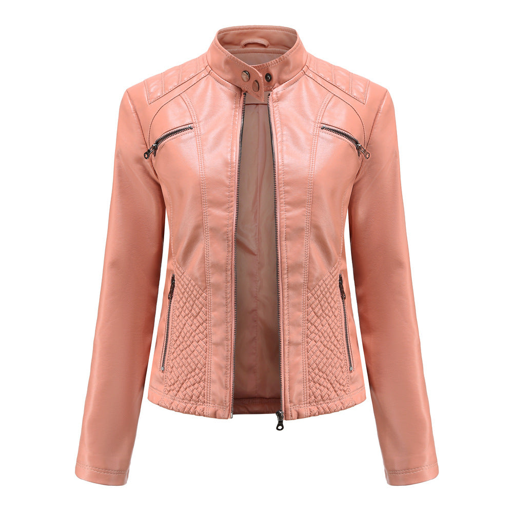 Slim Fit Faux Leather Moto Jacket for women, view 11
