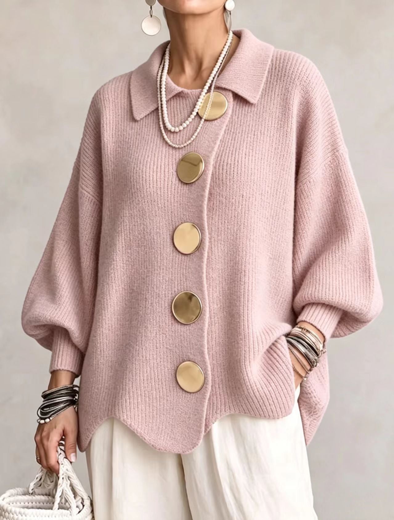 Beatrice oversized cardigan with gold-tone buttons
