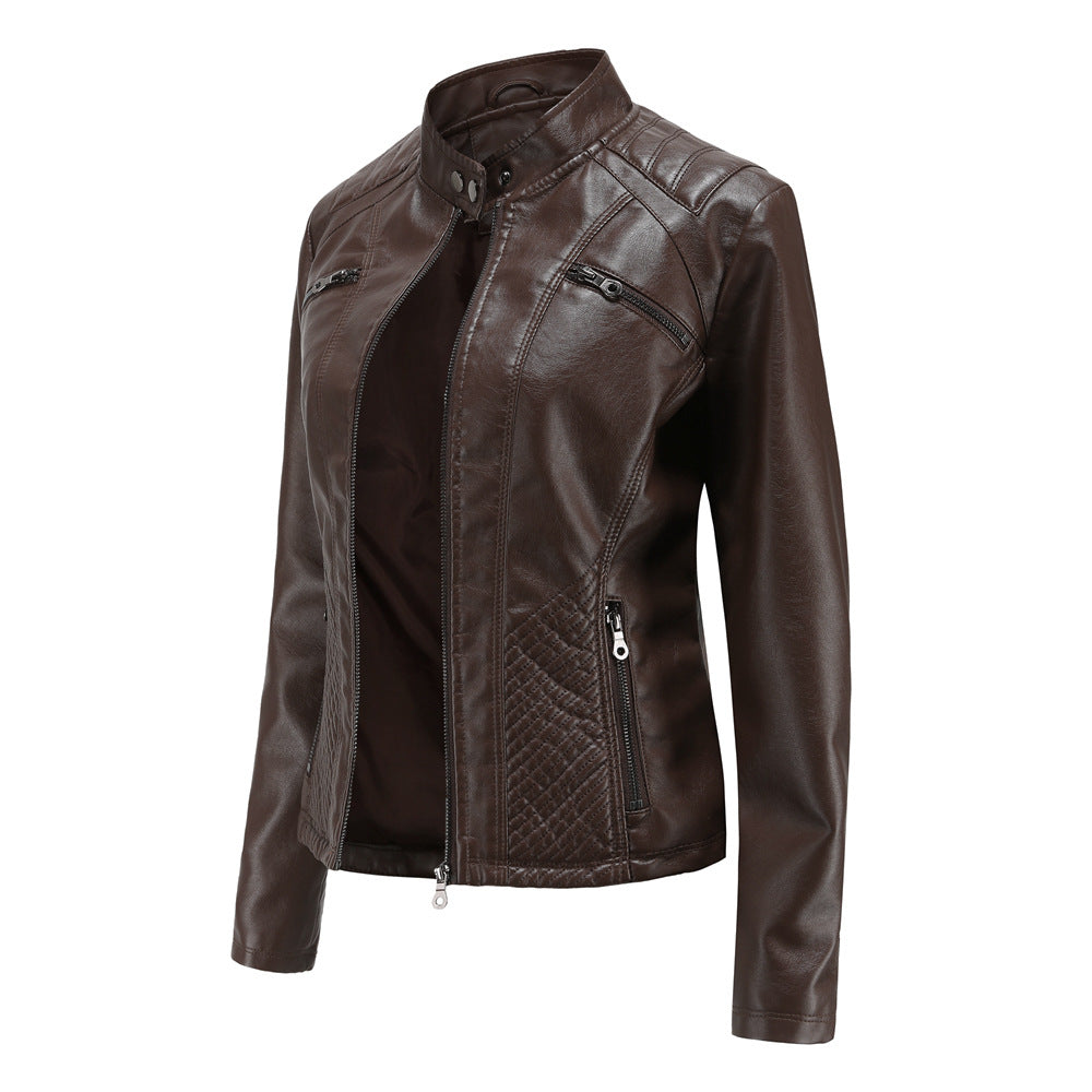 Slim Fit Faux Leather Moto Jacket for women, view 5