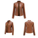 Slim Fit Vegan Leather Racer Jacket for women, view 14