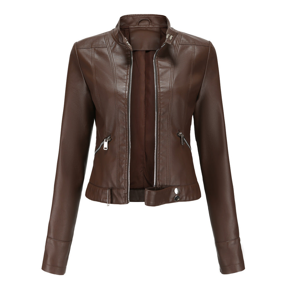 Cropped Faux Leather Moto Jacket for women, view 13