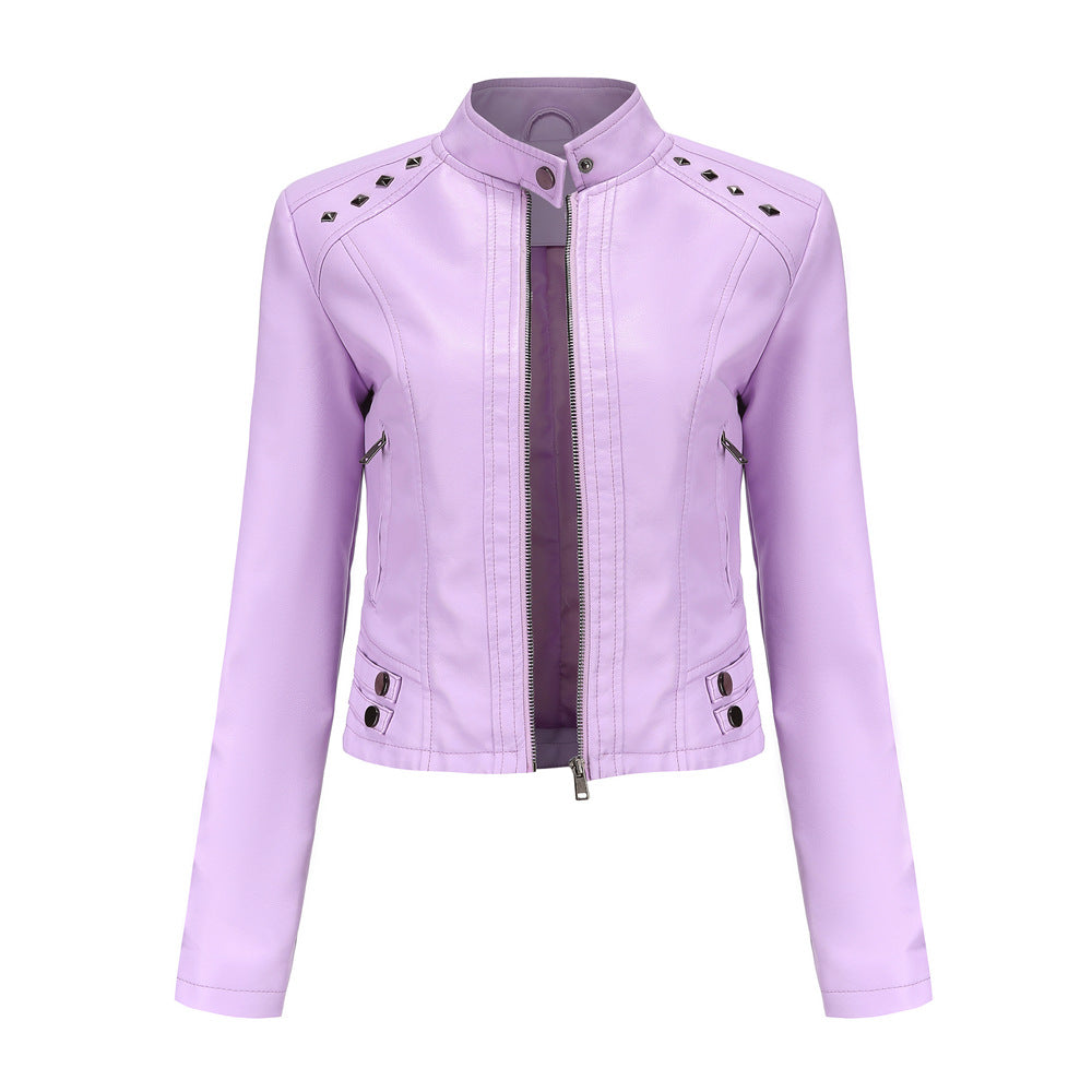 Cropped Studded Faux Leather Jacket for women