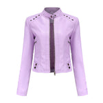 Cropped Studded Faux Leather Jacket for women