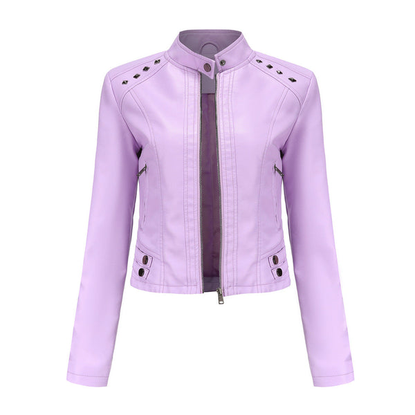 Cropped Studded Faux Leather Jacket for women