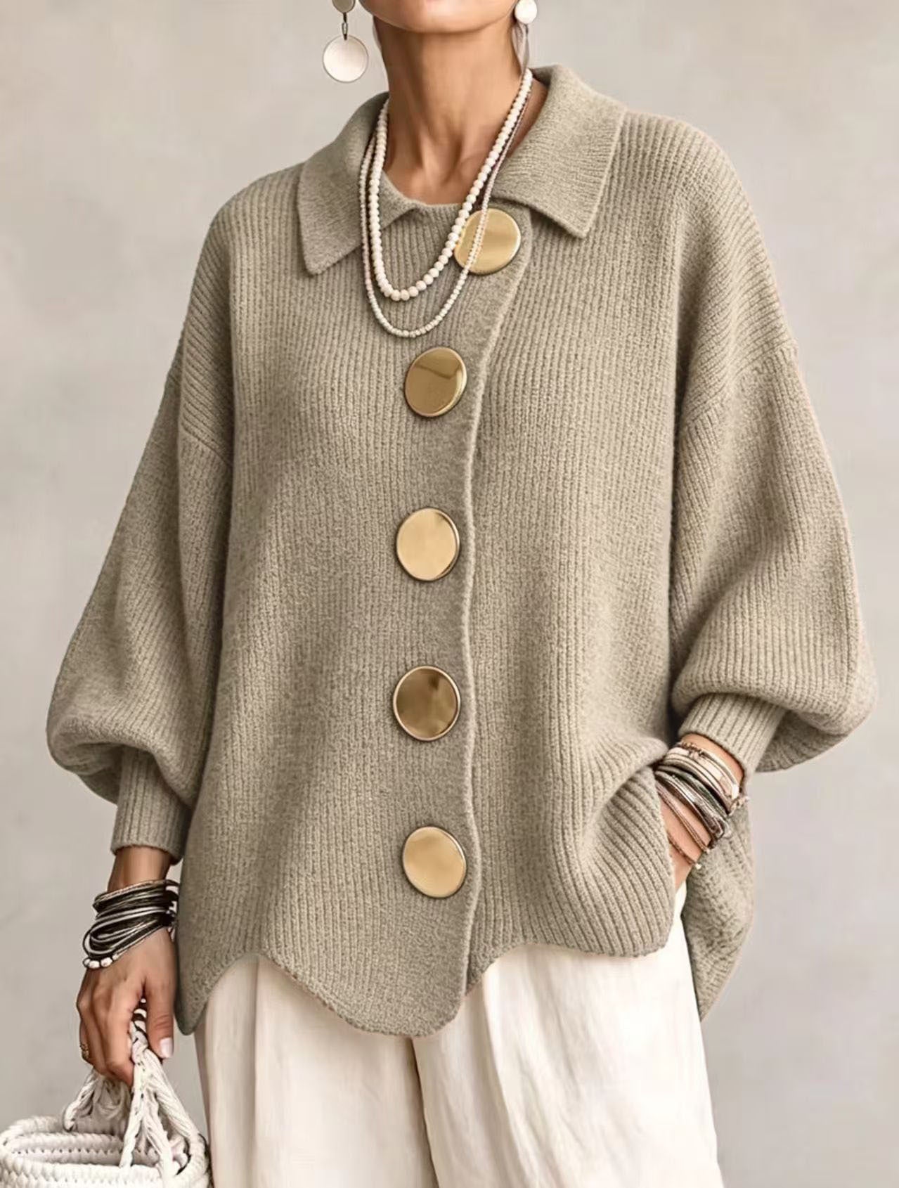 Beatrice oversized cardigan with gold-tone buttons