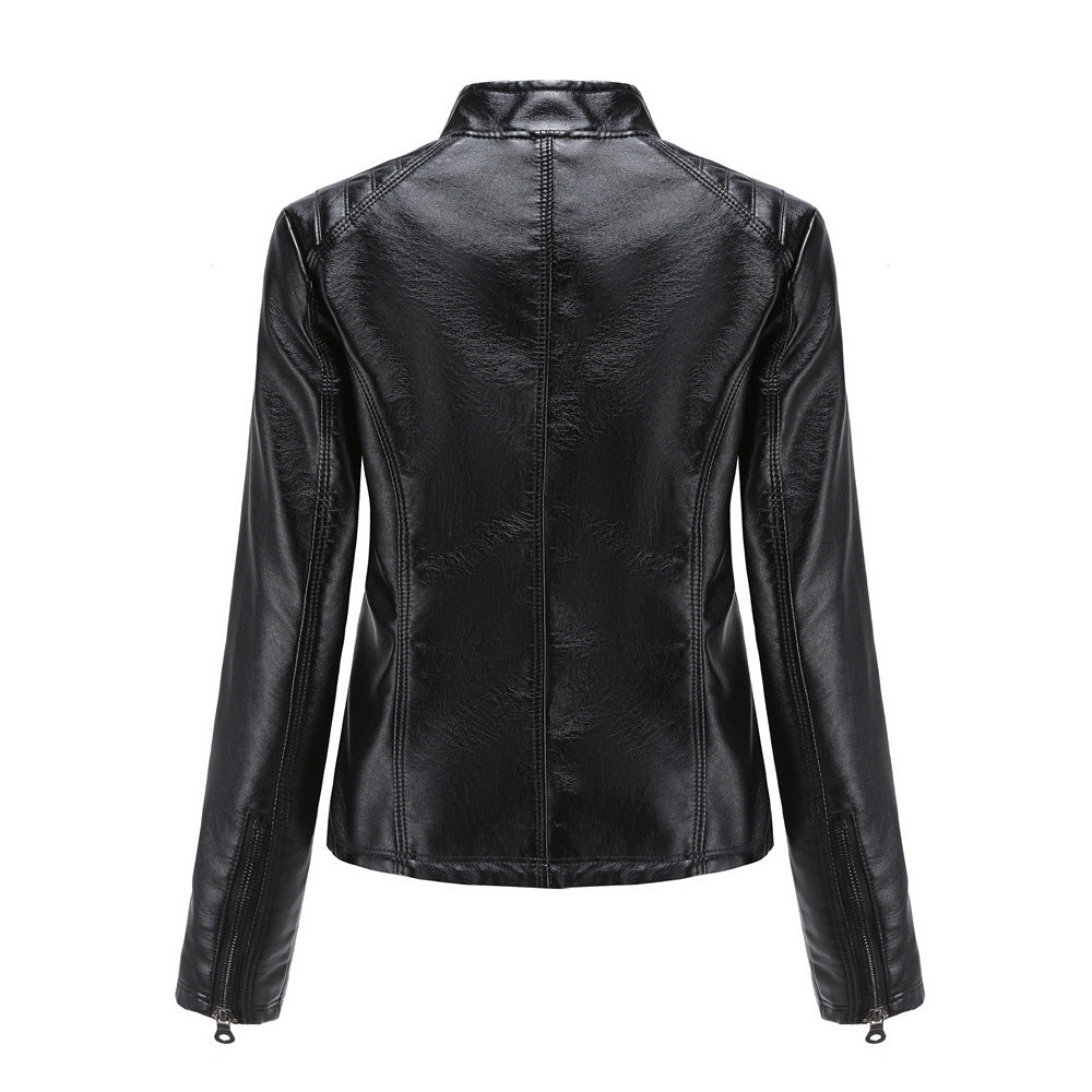 Slim Fit Faux Leather Moto Jacket for women, view 15