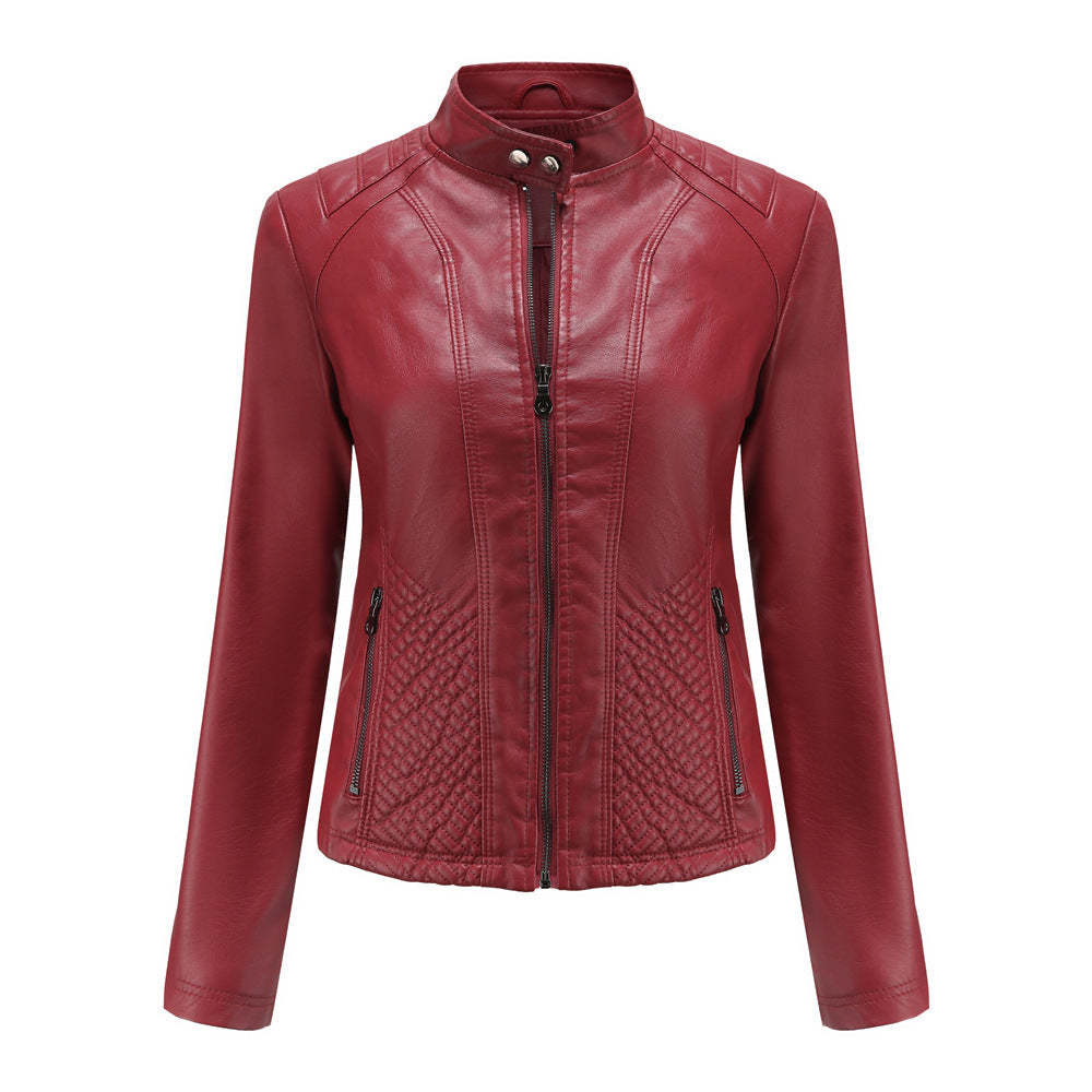 Slim Fit Vegan Leather Racer Jacket for women, view 8