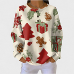 Women's ivory festive motif waffle jumper with Christmas trees gifts holly and gingerbread