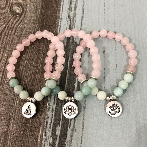 Rose Quartz & Amazonite Beaded Mala Bracelet