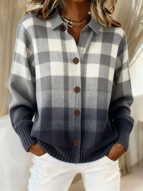Beatrice grey ombré checked button cardigan