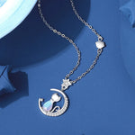 Sterling Silver Cat & Moon Necklace