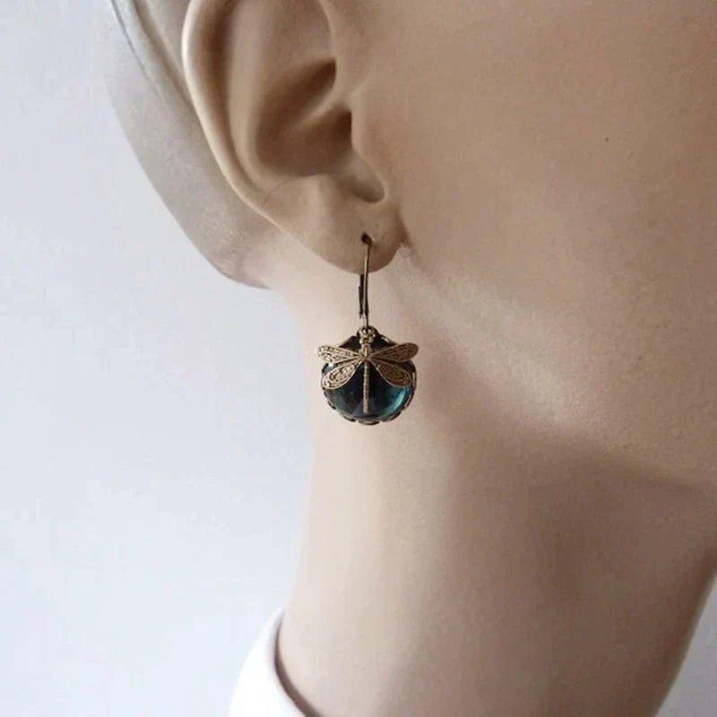 Sferische Dragonfly Earrings in Antique Gold