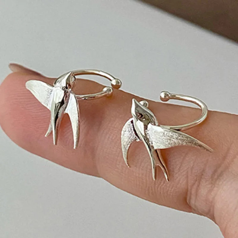 Silver Swallow Bird Clip-On Earrings
