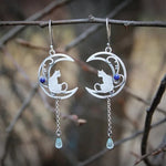 Moonlight Cat Earrings – Vintage Crescent Moon Design with Lapis Lazuli Gemstone