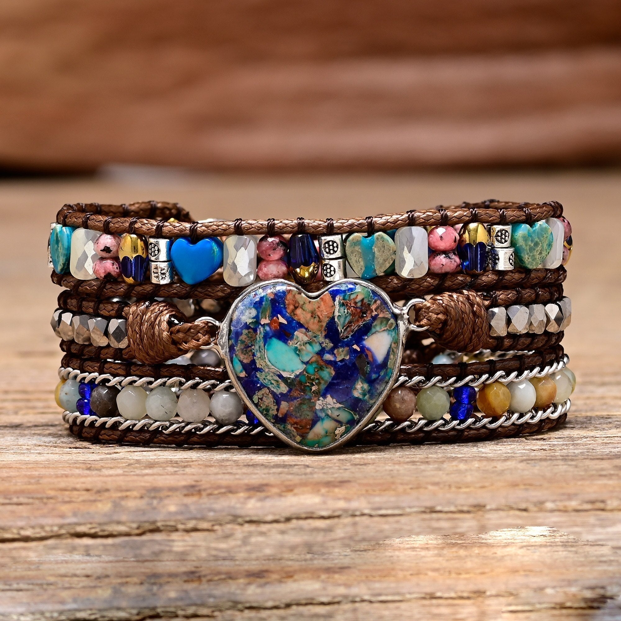 Blue Heart Calcite & Amazonite Bracelet