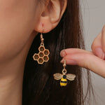 Honeycomb & Bee Earrings – Gold Jewelry