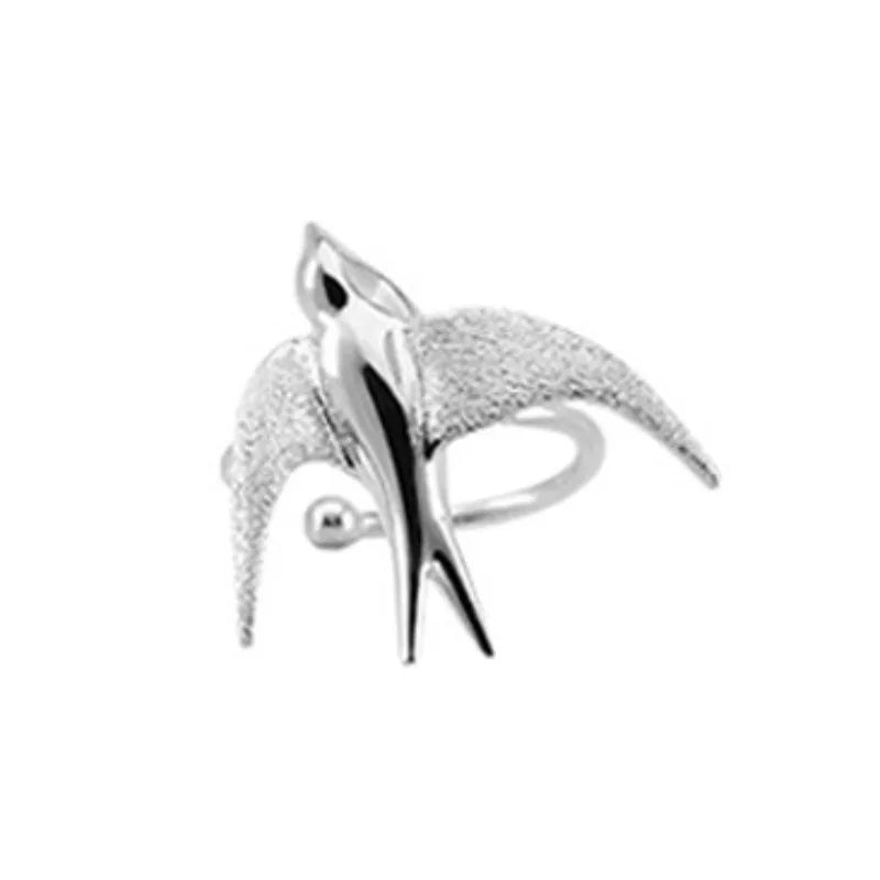 Silver Swallow Bird Clip-On Earrings