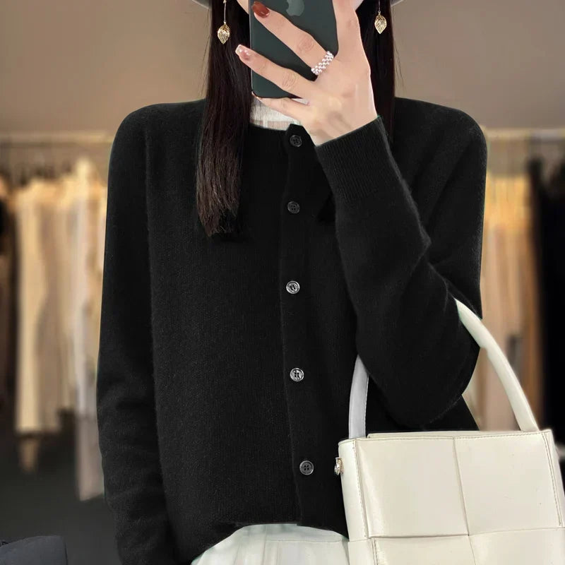 Button Up Crew Neck Knit Cardigan for women, view 15