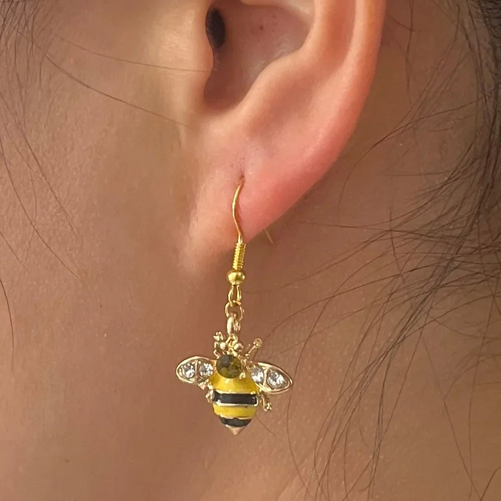 Gold Bee & Honeycomb Crystal Earrings