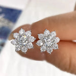 Moissanite Flower Stud Earrings Sterling Silver