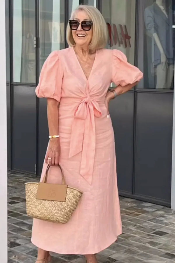 LYNORA | ELEGANT MIDI DRESS WITH V-NECK