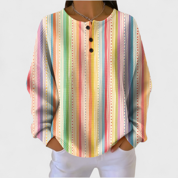 Sara - Jumper with Colourful Stripe Pattern and Button Placket
