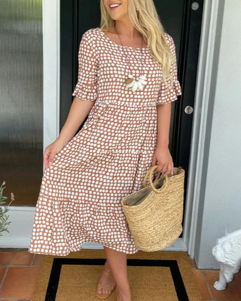 ZORA | SAND MIDI DRESS WITH SHORT SLEEVES