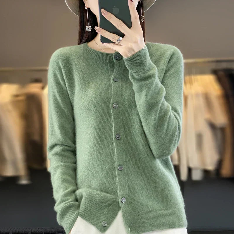 Button Up Crew Neck Knit Cardigan for women, view 13