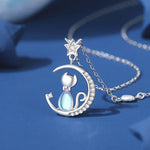 Sterling Silver Cat & Moon Necklace