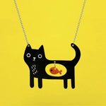 Playful Cat & Fish Acrylic Pendant Necklace