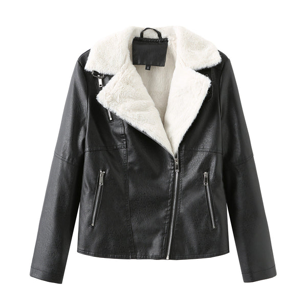 Sherpa-Lined Faux Leather Jacket for women