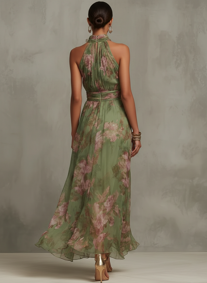 Adeline floral halter maxi dress