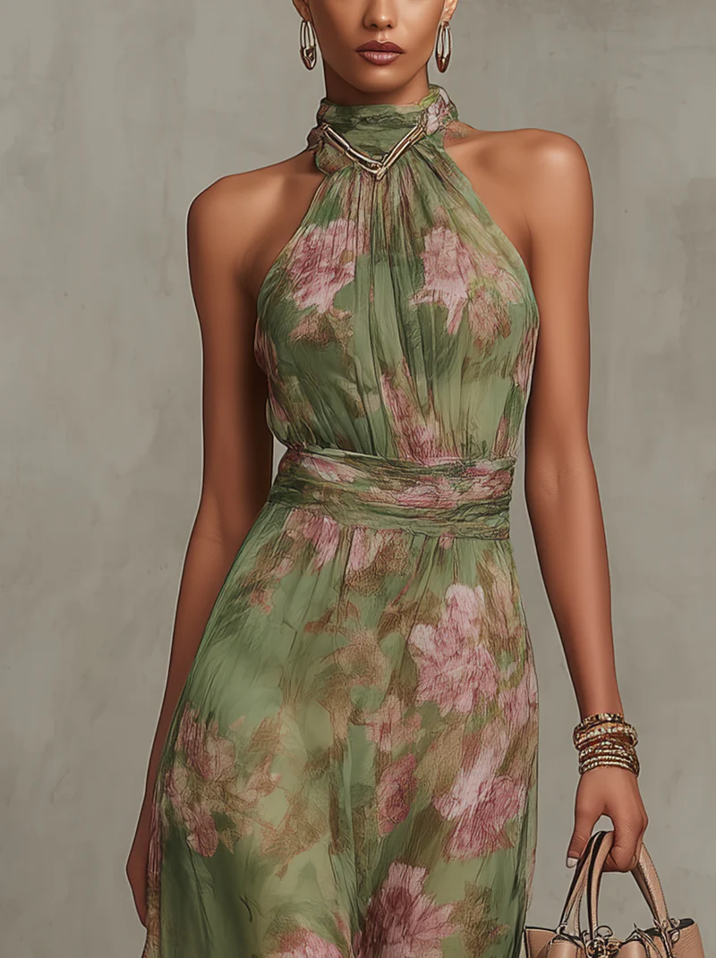 Adeline floral halter maxi dress