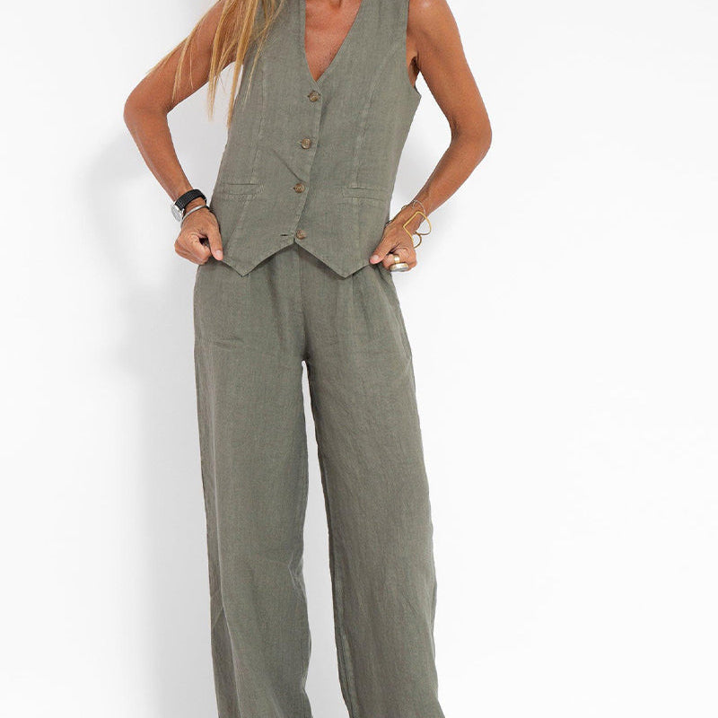 Aira - Buttoned Gilet & Wide Trousers
